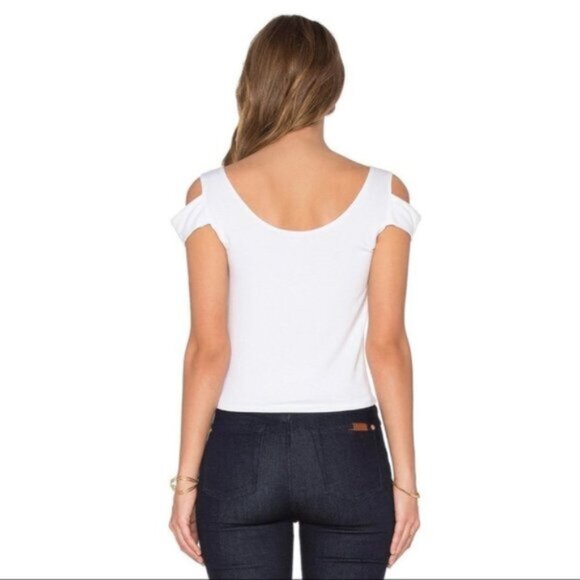 REVOLVE LNA Teresitas Crop Top Cut Out Cold Shoulder Boat neck Cotton White S - Picture 14 of 14